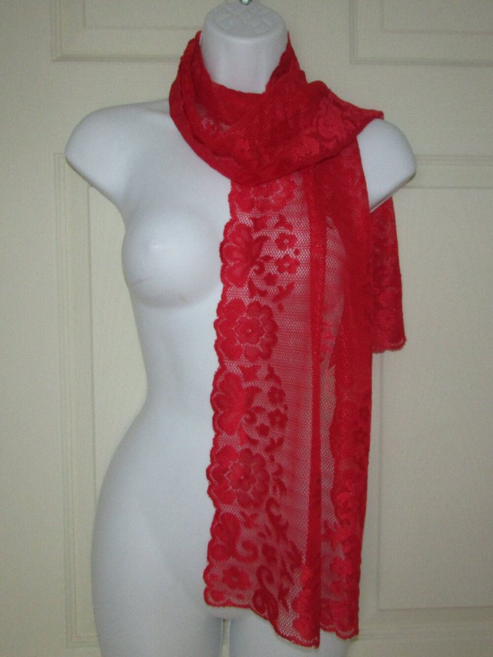 Vintage Red Lace Scarf